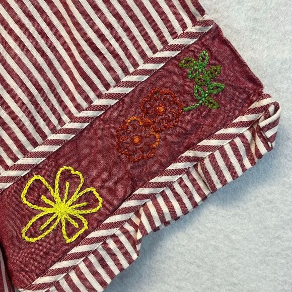 BECHAMEL Embroidered Floral Cotton Dress Small Red White Stripes Pockets Garden - Picture 15 of 15